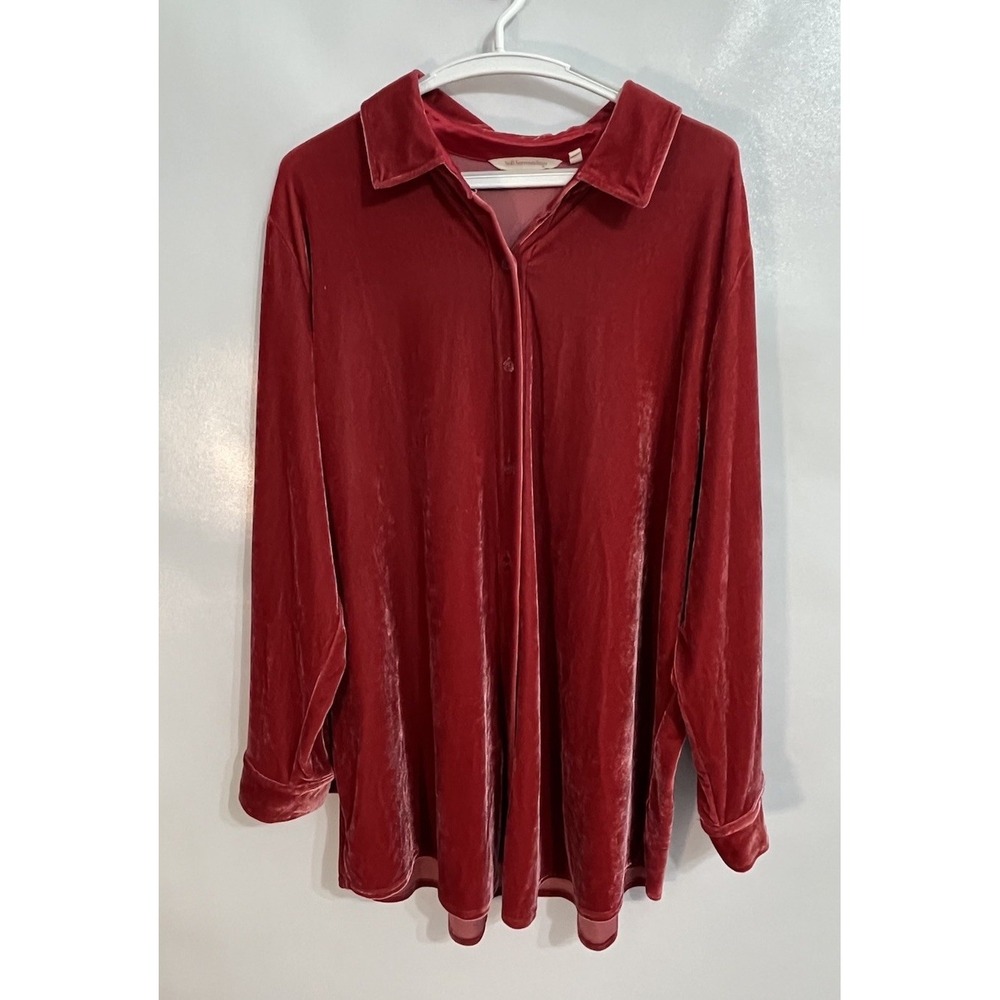 Soft Surroundings Plus Size 2X Red Velvet Button Down Shirt Long Sleeve